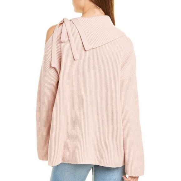 AllSaints Sura Tie Neck Wool Sweater Jumper Pink Size XS Shoulder Cutout Neutral - Picture 13 of 14